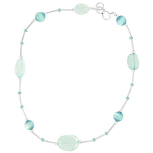 Load image into Gallery viewer, 925 Sterling Silver Anklet with Aquamarine Blue Catseye and Glass Seed Beads