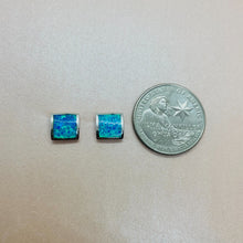 Load image into Gallery viewer, Sterling Silver Synthetic Blue Opal Square Stud Earrings