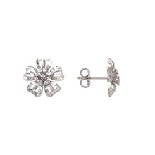 Load image into Gallery viewer, Authentic 14K White Gold High Polished Diamond Cut Flower Stud Earrings 13mm