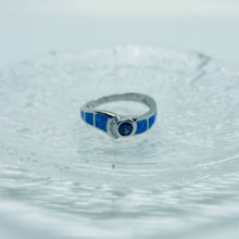 Load image into Gallery viewer, Sterling Silver Blue Synthetic Opal Wavy Ring for Women White & Round