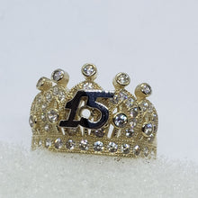 Load image into Gallery viewer, 14K Solid Yellow Gold CZ Crown Sweet 15 Ring Quinceanera Anos Birthday Band Girl