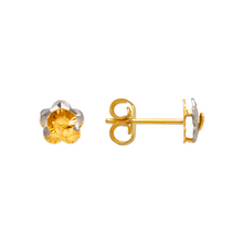 Load image into Gallery viewer, 14K Two Tone Gold High Polished Diamond Cut Flower Small Stud Earrings 7mm