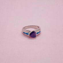 Load image into Gallery viewer, Sterling Silver Blue Synthetic Opal Trillion Cut Ring for Women White & Amethyst