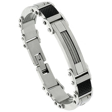 Load image into Gallery viewer, Stainless Steel Cable and Black Carbon Fiber Bracelet High Quality For Men 1/2in