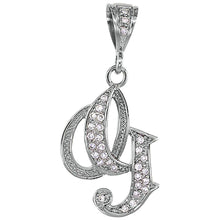 Load image into Gallery viewer, 925 Sterling Silver CZ Script Initial Letter Alphabet Pendant 1 1/2 Inch Wide