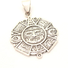 Load image into Gallery viewer, 925 Sterling Silver Flat Detailed Aztec Calendar Mayan Sun Face Pendant 35.8mm