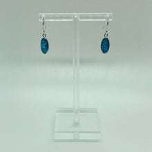 Load image into Gallery viewer, Sterling Silver Synthetic Opal Dangle Earrings Oval Shape
