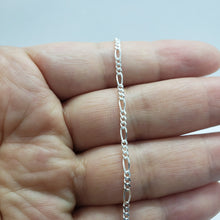 Load image into Gallery viewer, 925 Sterling Silver Figaro Chain Bracelet Beveled Edge from Italy 2.5mm 7"-10"