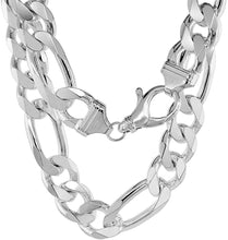 Load image into Gallery viewer, 925 Sterling Silver Heavy Thick Figaro Chain Beveled Edge Bracelet Necklace 16mm