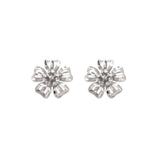 Load image into Gallery viewer, Authentic 14K White Gold High Polished Diamond Cut Flower Stud Earrings 13mm