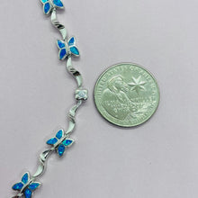 Load image into Gallery viewer, Sterling Silver Synthetic Opal Butterfly Bracelet and CZ stones Hand Inlay