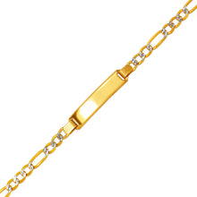 Load image into Gallery viewer, 14K White Pave Gold 6mm Baby ID Bracelet 4mm Figaro Chain 6" Engraving Available