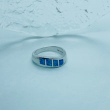 Load image into Gallery viewer, Sterling Silver Blue Synthetic Opal Wave Band Ring for Women Size6~9