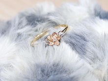 Load image into Gallery viewer, 14K Solid Gold Tri-Tone Flower Ring w CZ Stone Yellow White Rose Gold Size 5-9