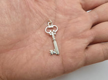 Load image into Gallery viewer, 925 Sterling Silver Diamond Cut Vintage Key Pendant 1 1/8 Inch (28mm) Tall