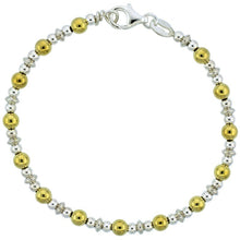 Load image into Gallery viewer, 925 Sterling Silver Saucer Bead Bracelet w/ Yellow Gold Finish 4mm, 7" to 8"