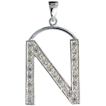 Load image into Gallery viewer, 925 Sterling Silver CZ Block Initial Letter Alphabet Pendant 1 5/8 Inch Wide