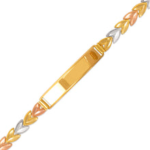 Load image into Gallery viewer, 14K Tri Color Gold Faceted DC Guadalupe ID Bracelet 6mm Wide 8mm Center 7" Chain