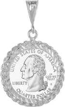 Load image into Gallery viewer, Sterling Silver Quarter Dollar Bezel 24mm Rope Edge Coins Prong Back Diamond Cut