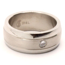 Load image into Gallery viewer, Stainless Steel Domed Two Grooves Matte Center with CZ Wedding Band Ring 8mm