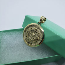 Load image into Gallery viewer, Authentic 14K Yellow Real Gold Aztec Round Calendar Pendant Charm Medal 3 Sizes