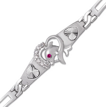 Load image into Gallery viewer, 14K White Gold Fancy Dolphin Diamond Cut Bracelet 3mm Wide, 12mm Center H Clasp