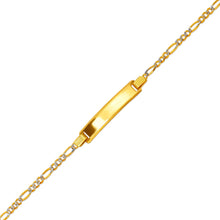 Load image into Gallery viewer, 14K White Pave Gold 5mm ID Bracelet 2.5mm Figaro Chain 6" Engraving Available