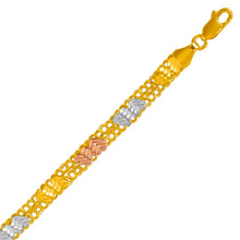 Load image into Gallery viewer, 14K Tri Color Gold Double Link Bracelet 5.5 mm Wide 7" and 7.5" Chain 7.8 grams