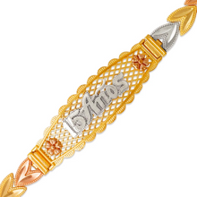 Load image into Gallery viewer, 14K Tri Color Gold Faceted Diamond Cut 15 Anos ID Bracelet 6mm / 12mm 7" Chain