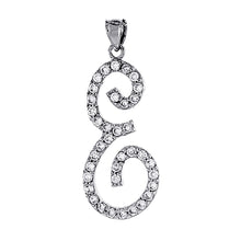 Load image into Gallery viewer, 925 Sterling Silver CZ Script Initial Letter Alphabet Pendant 1 3/8 Inch Wide