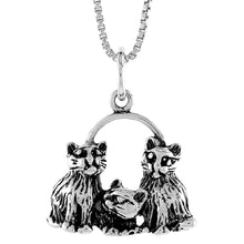 Load image into Gallery viewer, 925 Sterling Silver Detailed Line Three Cats Pendant 19/32 (15mm) Inch Tall