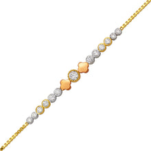 Load image into Gallery viewer, 14K Tricolor Gold 7mm Center, 1mm Ladies Bracelet High Polished Fancy Chain