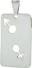 Load image into Gallery viewer, Sterling Silver Dog Tag with Male and Female Symbol Cut-Outs Pendant 2 1/16 inch
