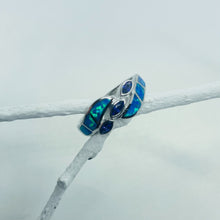 Load image into Gallery viewer, Sterling Silver Blue Synthetic Opal Marquise Bypass Ring