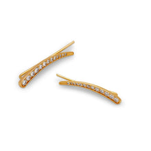 Load image into Gallery viewer, 14K Gold Ear Climbers, 3x26mm Curve Earrings, Dainty Sparkling Stones Jewelry