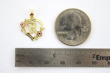 Load image into Gallery viewer, Authentic 14k Yellow Gold Heart Flower Alphabet Initial Letter Pendant Charm
