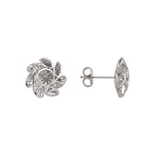 Load image into Gallery viewer, 14K White Gold High Polished Diamond Cut Flower Stud Earrings 13mm