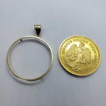 Load image into Gallery viewer, 14k Yellow Real Gold Coin Edge Holder Bezel 38.2 mm Pendant for Egle Pesos Coin