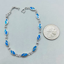 Load image into Gallery viewer, Sterling Silver Synthetic Opal Navette Shaped Link Bracelet Hand Inlay
