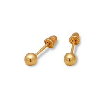 Load image into Gallery viewer, 14K Yellow or White Gold 3mm Wide Ball Stud Earrings Screw Back High Quality