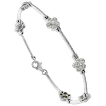 Load image into Gallery viewer, 925 Sterling Silver Fine Flower Station Bracelet with CZ High Polished 7.5" Long