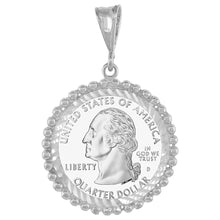 Load image into Gallery viewer, 925 Sterling Silver Bead Edge Quarter Coin Bezel Pendant 24mm Prong Back