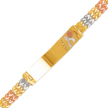 Load image into Gallery viewer, 14K Tri Color Gold Faceted Diamond Cut Bracelet 7mm Wide 10mm Center 7" Chain