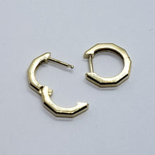 Load image into Gallery viewer, 14K Yellow White Rose Gold High Polished Huggie Hoop Earrings Octagonal 2mmx11mm