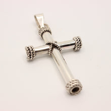 Load image into Gallery viewer, 925 Sterling Silver Thick Cylindrical Cross Pendant with Rope Textured Edges