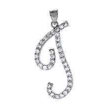 Load image into Gallery viewer, 925 Sterling Silver CZ Script Initial Letter Alphabet Pendant 1 3/8 Inch Wide