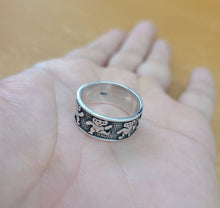 Load image into Gallery viewer, 925 Sterling Silver Dancing Bears Ring for Women and Men 5/16 Thick Size 6 - 10