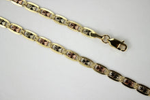 Load image into Gallery viewer, 14K Yellow White Rose Gold Tri Color Valentino Chain Necklace 4.2mm 18~26"