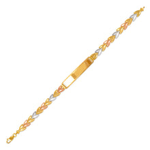 Load image into Gallery viewer, 14K Tri Color Gold Faceted DC Guadalupe ID Bracelet 6mm Wide 8mm Center 7" Chain