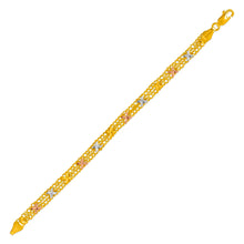 Load image into Gallery viewer, 14K Tri Color Gold Double Link Bracelet 5.5 mm Wide 7" and 7.5" Chain 5.8 grams